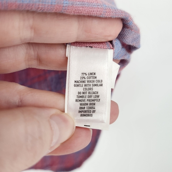 Bonobos Mens Button Down Shirt Size M Pink Blue Plaid Linen Blend Standard Fit - Picture 7 of 8